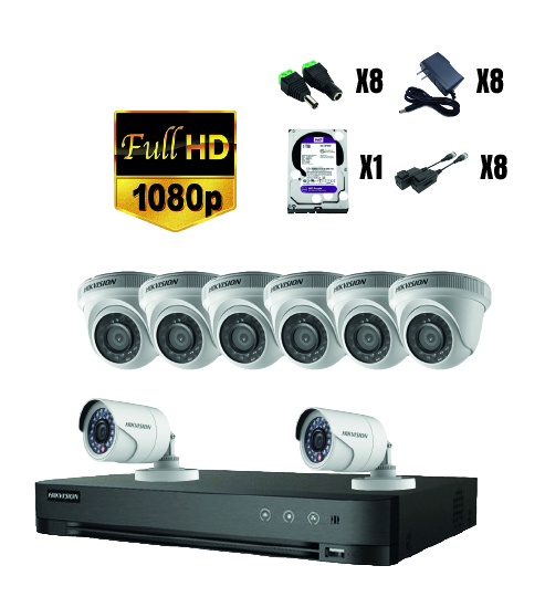 Combo 4 KIT 8 CAMARAS 2MP SIN AUDIO HIKVISION