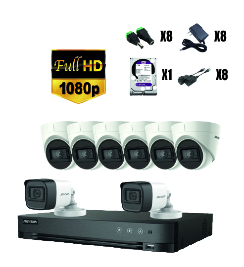 Combo 5 KIT 8 CAMARAS 2MP CON AUDIO HIKVISION